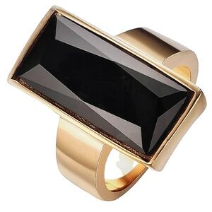 NEW GOLD PLATED BLACK STONE STATEMENT RING